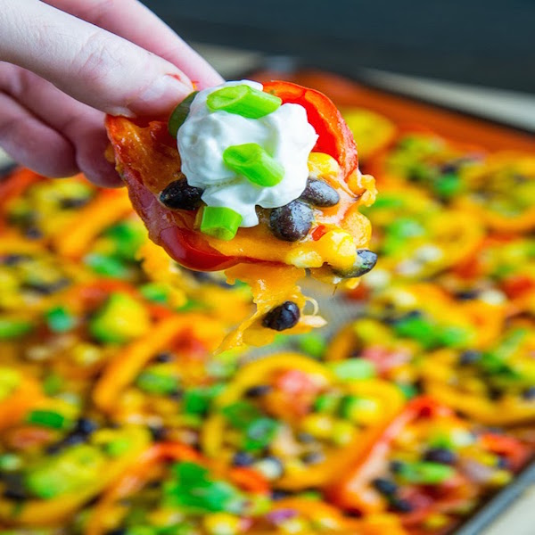 Mini Pepper Nachos with Avocado, Corn and Black Beans