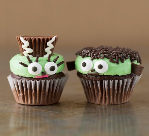 mr. and mrs. frankenstein mini cupcakes