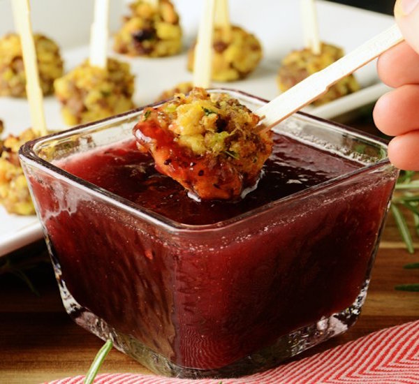 sausage and stuffing balls with cranberry dipping sauce