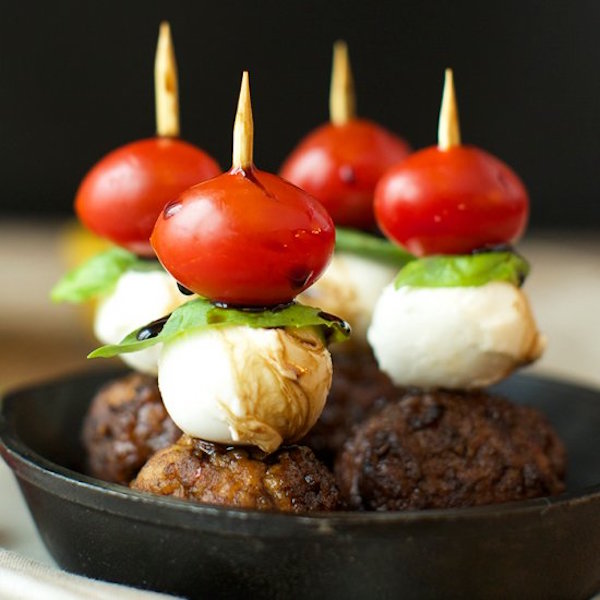 caprese meatball skewers