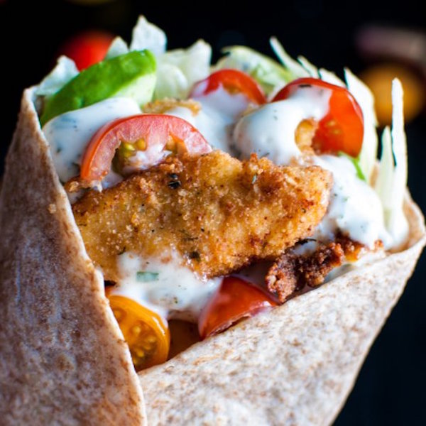 fried chicken wraps with homemade ranch dressing