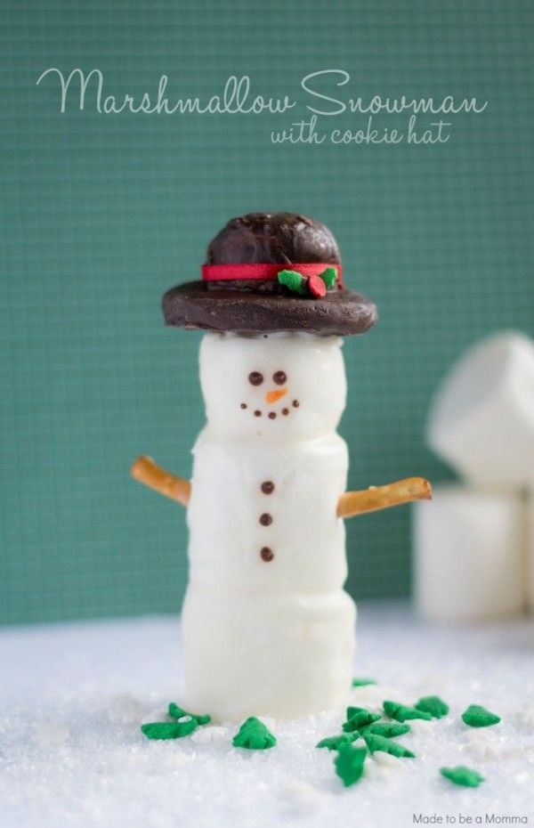 marshmallow snowman with cookie hat