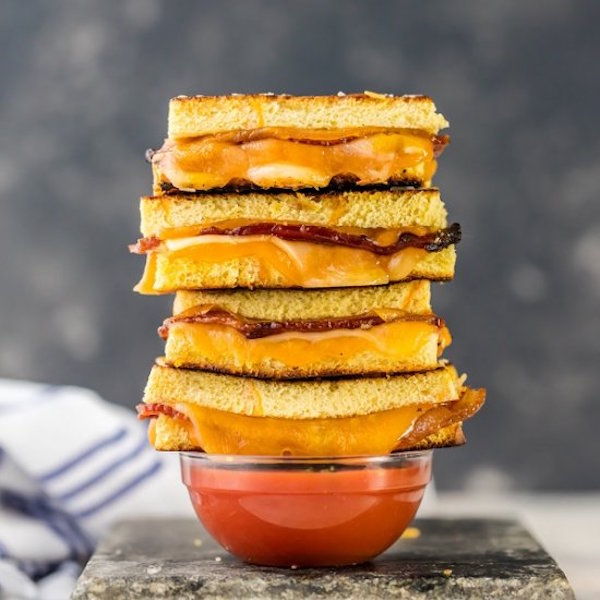 candied whiskey bacon grilled cheese dippers