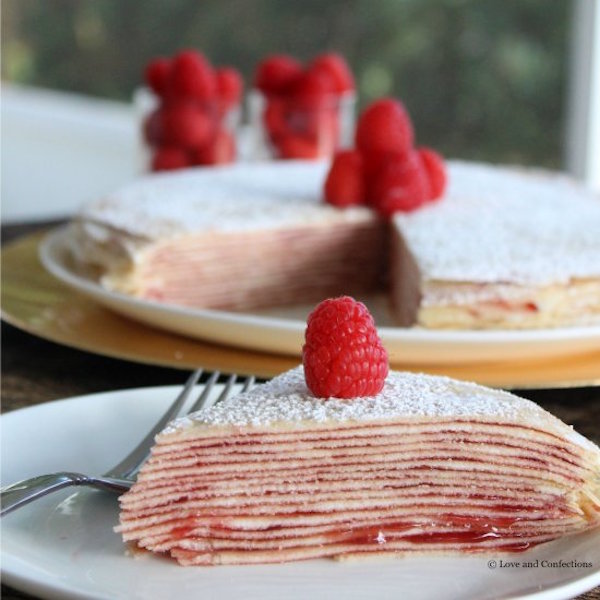 cream cheese raspberry crepe cake