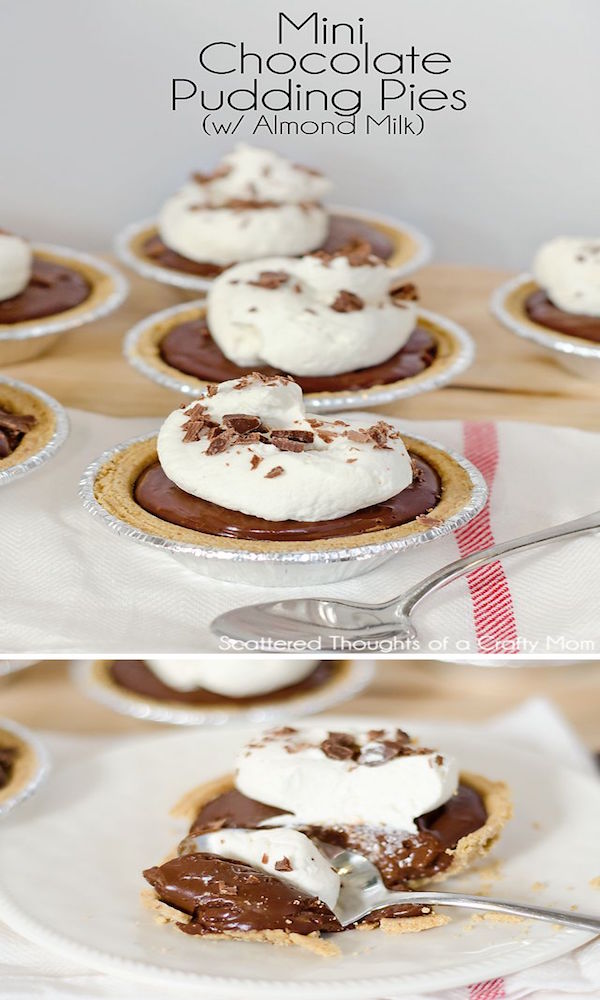 mini chocolate pudding pudding pies (w:almond milk)