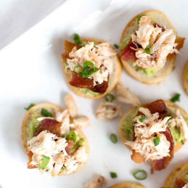 crab, bacon, guacamole crostinis