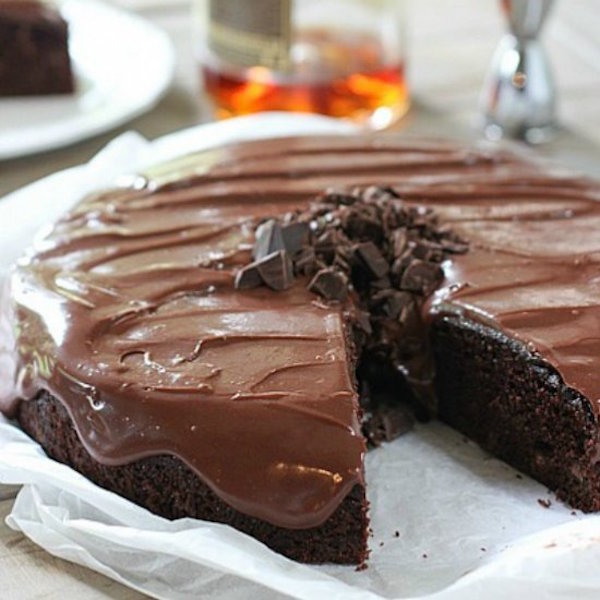 double chocolate whiskey cake with whiskey ganache