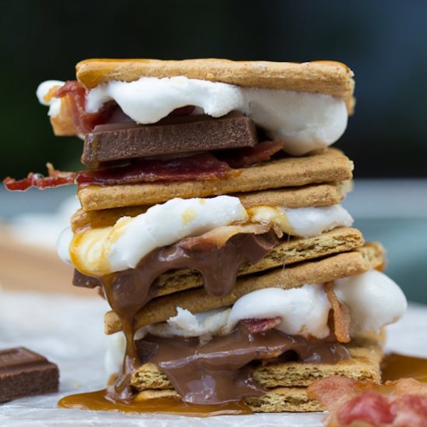 grilled caramel bacon s'mores