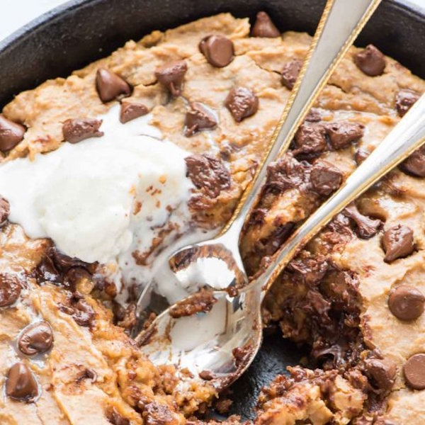 healthy peanut butter skillet cookie