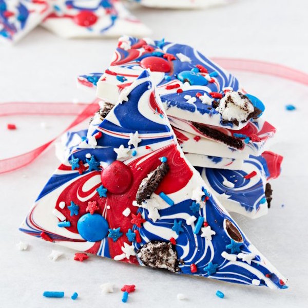 red, white, and blue bark