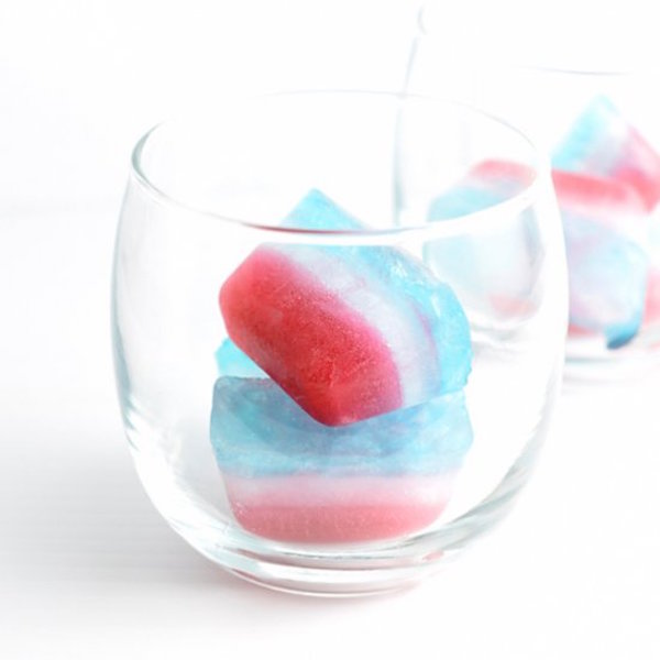 red, white, and blue ice cubes