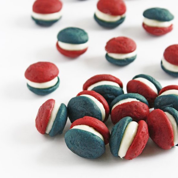 red, white, and blue velvet mini whoopie pies