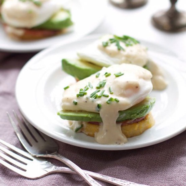 skinny avocado eggs benedict polenta patties