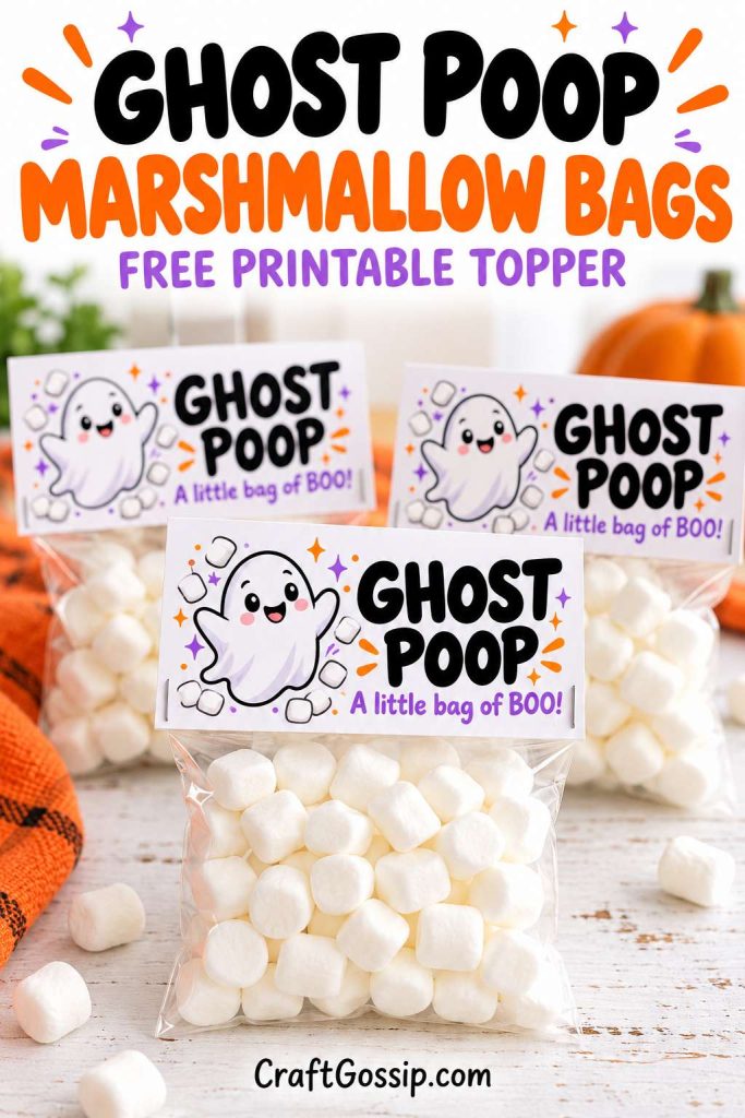 Ghost Poop Marshmallow Bags With a Free Printable Halloween Topper